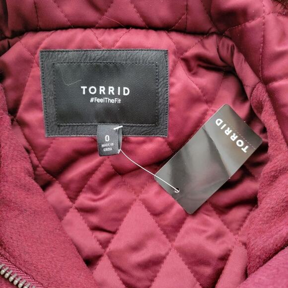 Torrid Wool Faux Fur Hooded Deep Red Zip Front Coat - Picture 14 of 16